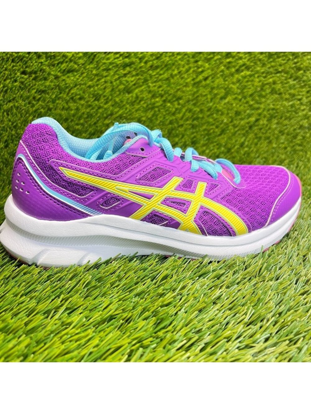 Asics Jolt 3 Girls Size 3.5Y Purple Yellow Blue Athletic Running Shoes Sneakers